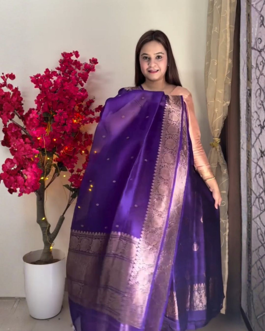 Deep Purple Cotton jari suit