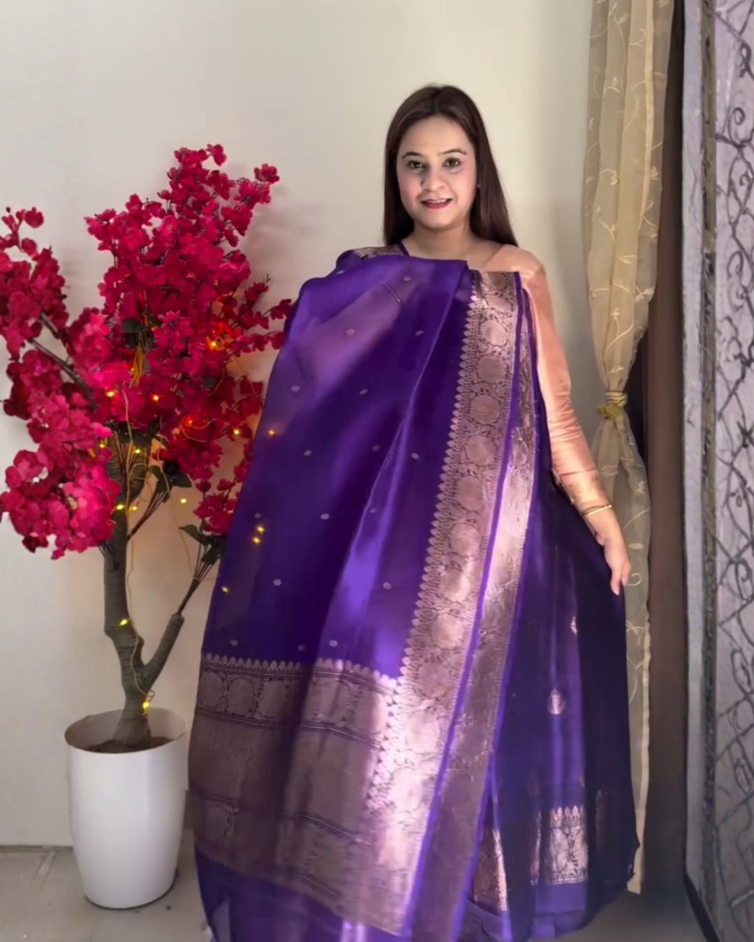 Deep Purple Cotton jari suit