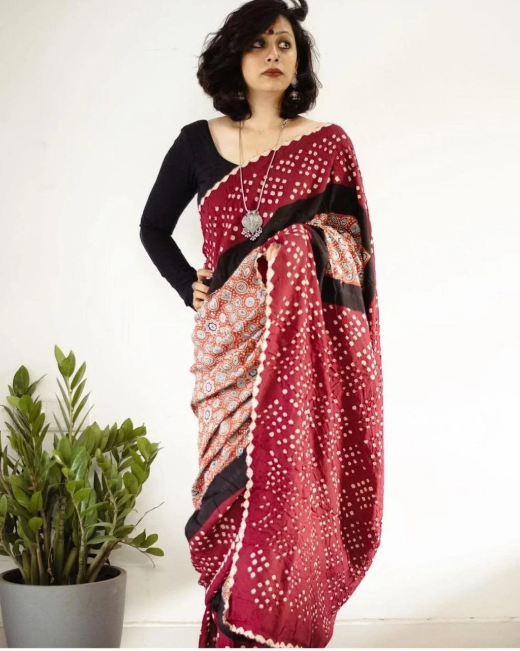 Buy Ajrakh Print Muslin Cotton Sarees Online At Wholesale Rates